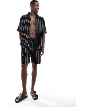 Bershka Textured Stripe Co-ord Short - Black
