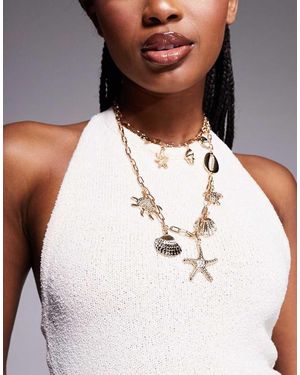 South Beach Collana Multifilo Con Conchiglie E Stelle Marine - Bianco