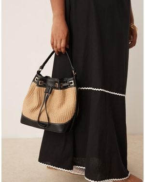 ASOS Straw Bucket Shoulder Bag With Contrast Stitching - Grey