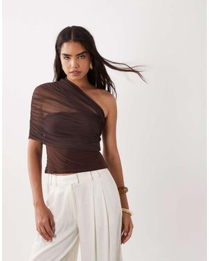 ASOS Mesh Top Met Blote Schouder - Bruin