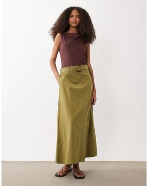 Jdy Linen Blend High Waist Belted Maxi Skirt - Green