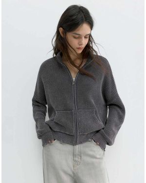 Pull&Bear Vest Met Rits En Scheuren - Grijs