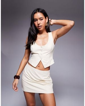 Princess Polly Hikaru Tailored Scoop Neck Bow Back Detail Waistcoat And Mini Skirt Full Set - White