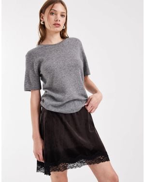 ASOS Velvet Mini Skirt With Lace Hem - Gray