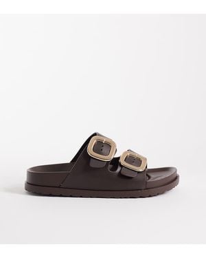 London Rebel Astra Double Buckle Sandals - Brown
