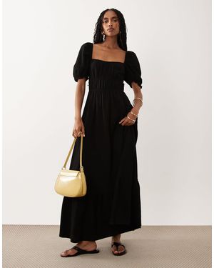 Miss Selfridge Seersucker Puff Sleeve Milkmaid Maxi Dress - Black