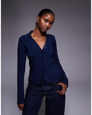 Fashionkilla Chemise élégante en bengaline à manches évasées - Bleu