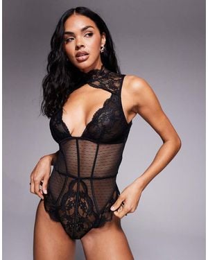ASOS Lola Lace High Neck Cut-out Detail Bodysuit - Black