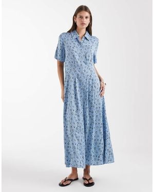 & Other Stories Floral Print Shirt Midaxi Dress - Blue