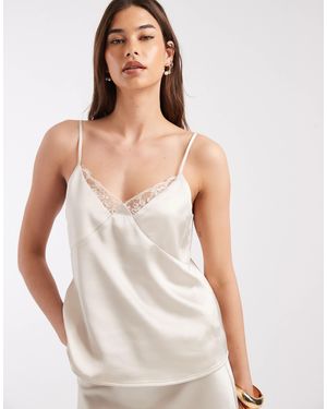 ONLY Caraco d'ensemble en satin avec détails en dentelle - grège - Blanc