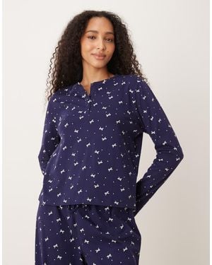 ASOS Top De Pijama De Manga Larga Con Cuello Panadero Y Estampado De Lazos De Algodón Mix & Match De -Verde - Azul