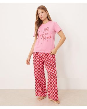 Threadbare Pigiama A Maniche Corte E Rosso Con Pantaloni Con Motivo E Stampa Noel - Rosa