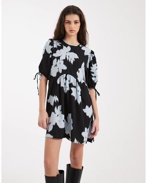 Wednesday's Girl Mini Smock Abstract Dress - Blue