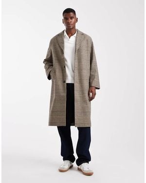 Only & Sons Abrigo Largo Marrón Con Estampado De Pata De Gallo Y Hombros Caídos De - Neutro