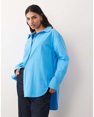 ASOS Oversized Deep Cuffs Curved Hem Shirt - Blue