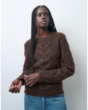 Pieces Strickpullover mit zopfmuster - Braun