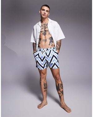 South Beach Pantaloncini Da Bagno Con Motivo A Spina Di Pesce - Blu