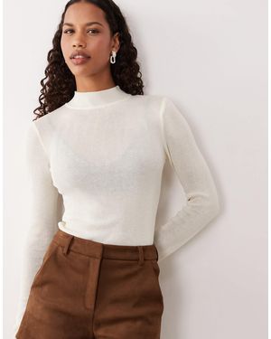 Pretty Lavish Top transparent en maille à manches longues - crème - Blanc