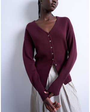 TOPSHOP Gilet long ajusté en maille compacte à col en v - prune - Violet
