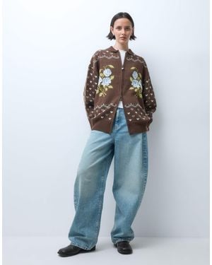 Daisy Street Rosette oversized cardigan mit reißverschluss - Blau