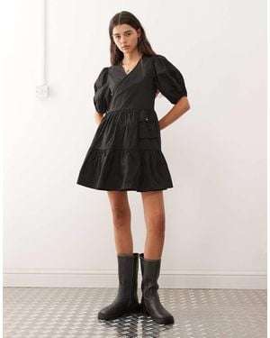 Collusion Nylon Smock Mini Dress With Pocket Detail - Natural