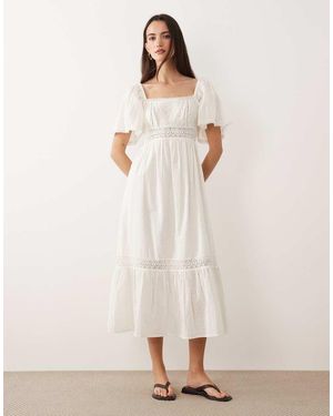 New Look Crochet Detail Dobby Square Neck Midi Dress - Natural