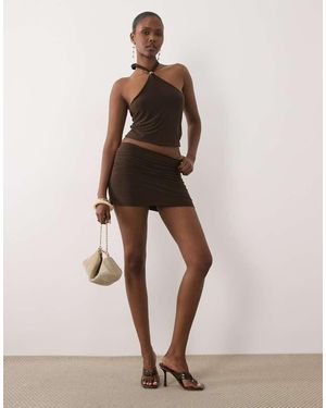 Missy Empire Double Sculpted Slinky Ruched Detail Mini Skirt - Natural