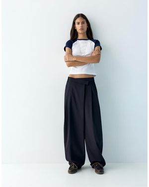 Pull&Bear Cross-over Waist Smart Trousers - Blue