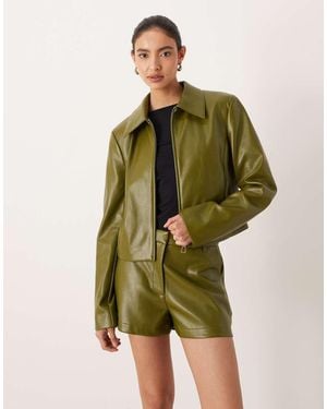 ASOS Tailored Faux Leather Zip Front Cropped Blazer Co-Ord - Green