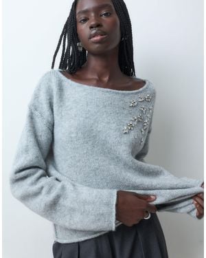 Miss Selfridge Embellished Slouchy Sweater - Gray