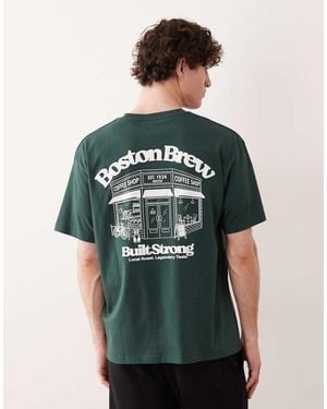 Jack & Jones Boston Coffee Shop Backprint T-shirt - Green