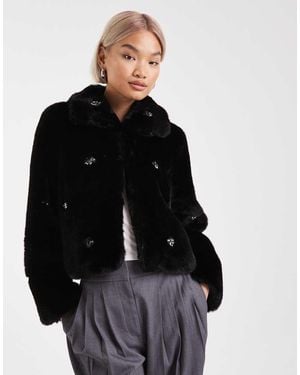 French Connection Embellished Cropped Faux Fur Coat - Black