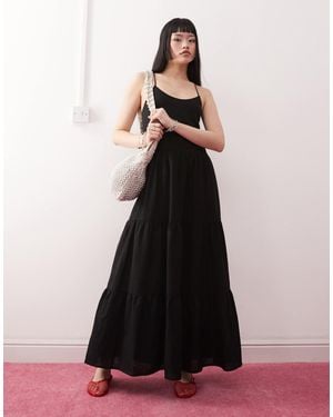 Monki Linen Tiered Midaxi Dress - Black
