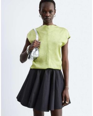 & Other Stories Draped Satin Top With High Neck And Cinched Waist - Green