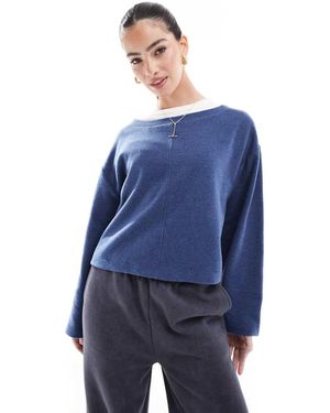 Miss Selfridge Top A Maniche Lunghe A Coste Oversize Morbido Al Tatto - Blu