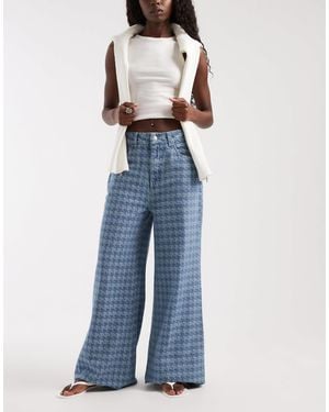 ASOS Houndstooth Detail Wide Leg Jeans - Blue