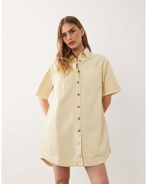 ASOS Denim Boxy Shirt Dress With Pocket Detail - Natural