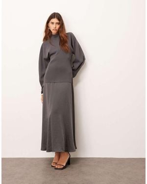 ARRANGE Hybrid Knit Mix Sculpted Sleeve Maxi Dress - Grey