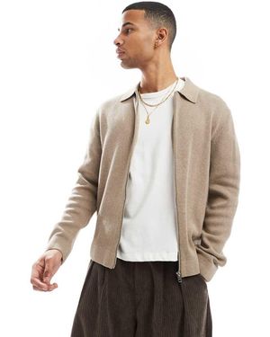 Jack & Jones Zip Cardigan With Collar - Natural