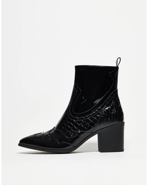 ASOS Botines Chelsea Negros De Tacón Con Detalles De Estilo Wéstern De Charol De