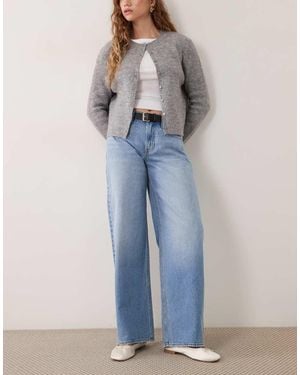 Abercrombie & Fitch Vaqueros Holgados De Talle Bajo Con Bajo Deshilachado En Lavado - Azul