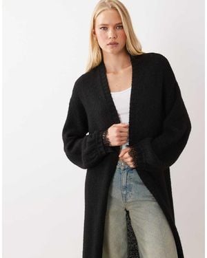 Miss Selfridge Cárdigan Maxi Con Detalle De Puño De Encaje En - Negro
