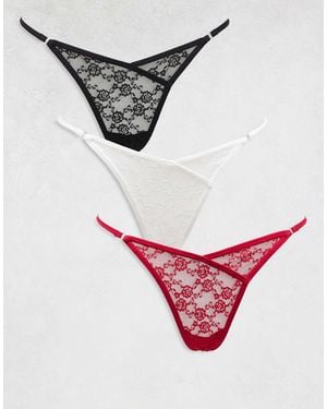 Cotton On 3 Pack Lace G String Set - Metallic