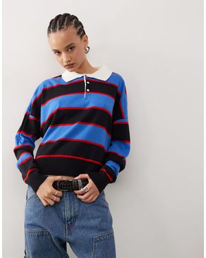 Collusion – polo-pullover mit streifen und rugby-kragen - Blau