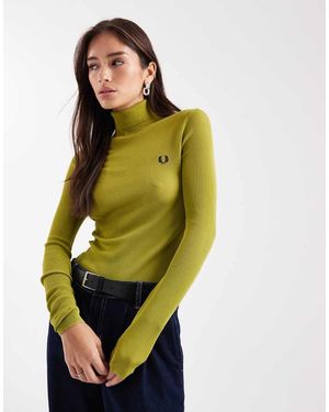 Fred Perry Jersey Amarillo Con Cuello Vuelto De - Verde