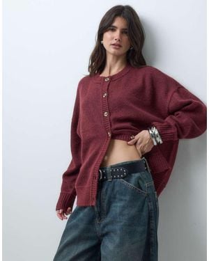 Collusion Knit Boxy Oversized Cardigan - Red