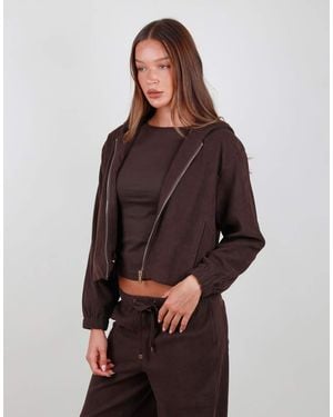 SIMMI Suede Zip Bomber Hoodie - Brown