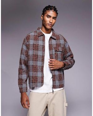 Liquor N Poker Cropped Flannel Long Sleeve Shirt With Zip Through - Purple