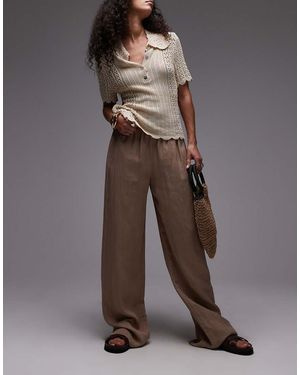 Mango Crinkle Elasticated Waist Straight Leg Trouser - Brown