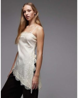 ASOS Longline Asymmetric Lace Trim Cami - Grey